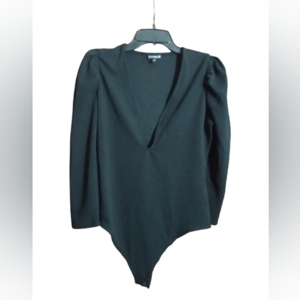 EXPRESS Puff‑Shoulder V‑Neck Bodysuit